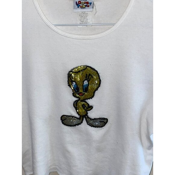 Vintage Looney Tunes Tweety Bird Embroidered Womens White Crop Top T-Shirt - Picture 7 of 8